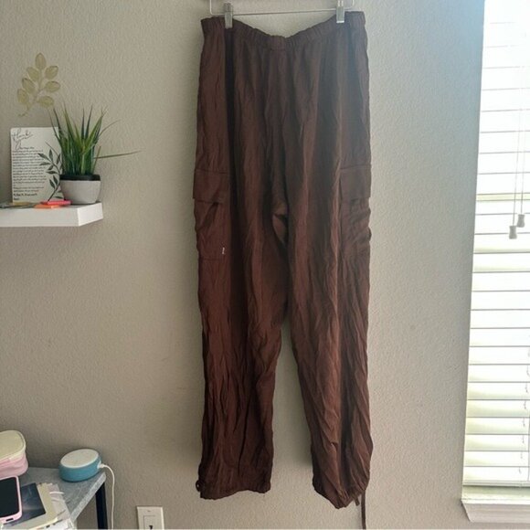 VS PINK Parachute Cargo Pants L Brown Satin Y2K Utilitycore Streetwear Baddie - Picture 4 of 12